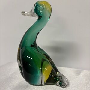 Vintage Murano Style Hand Blown Green & Yellow Duck‎